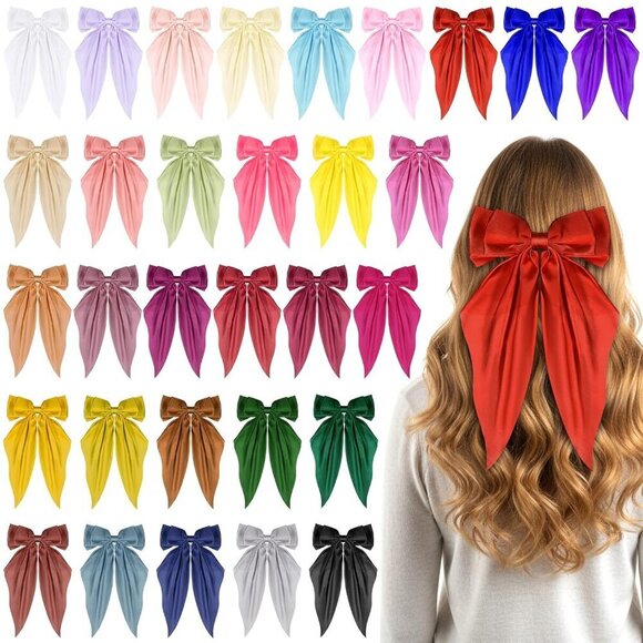 Silky Satin Hair Bows 31 Colors Large Oversized Hair Accessories for Women Girls